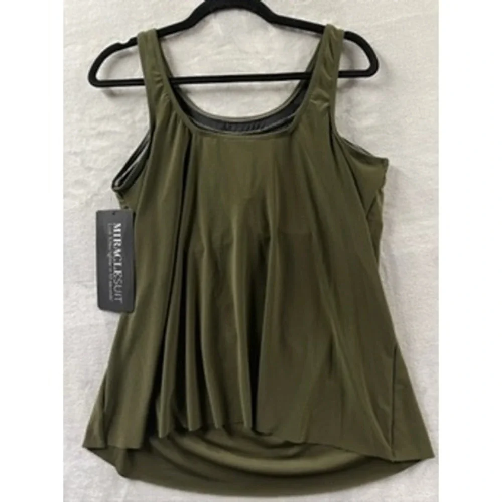 NWT Miraclesuit Ursula Tankini Top Nori Draped Scoop Neck Swimwear 14 $128